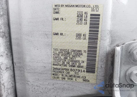 2013 Nissan Maxima 3.5 Sv z USA, uszkodzony, nr VIN 1N4AA5AP9DC807914